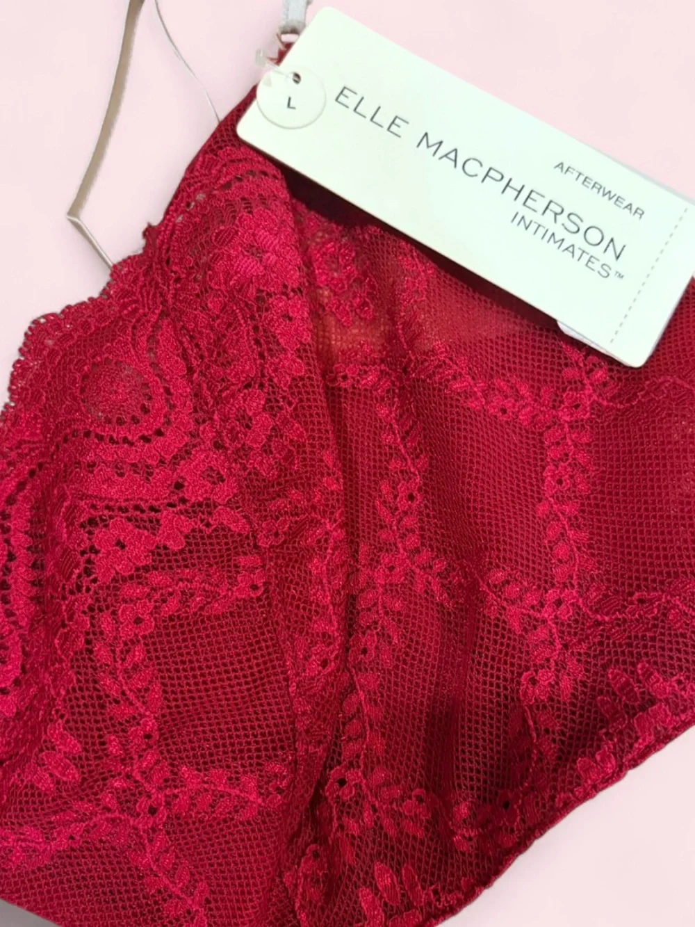 ELLE MACPHERSON Intimates Stretch Silk Burgundy Lace Babydoll Chemise NWT L